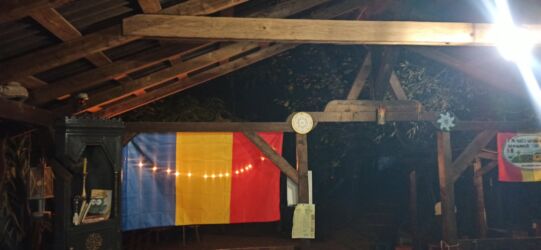 Prespavali smo u kampu na Dunavu u blizini Oršave...U otvorenom ptostoru gde je bilo mesto za druženje domaćin je na ulaznom delu okačio zastavu svoje zemlje...